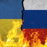 Ukraine-and-Russia-flags-burning