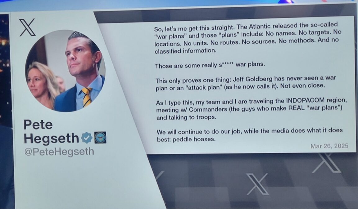 Pete Hegseth Signalgate response on X